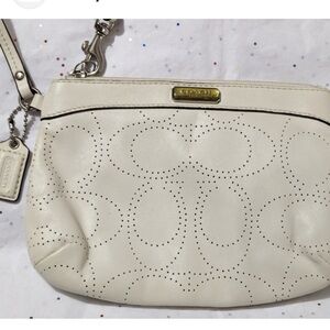 Coach Cream  Leather Wristlet with hang tag approximately 7.5”